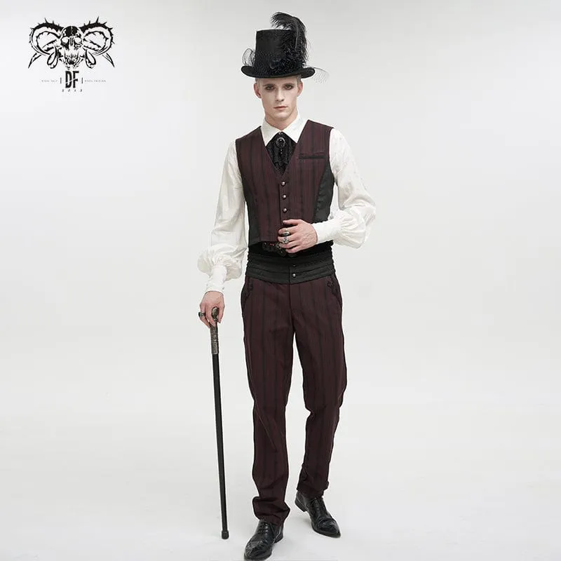 Men's Gothic Stripes Waistcoat Red with Detachable Swallow Tail