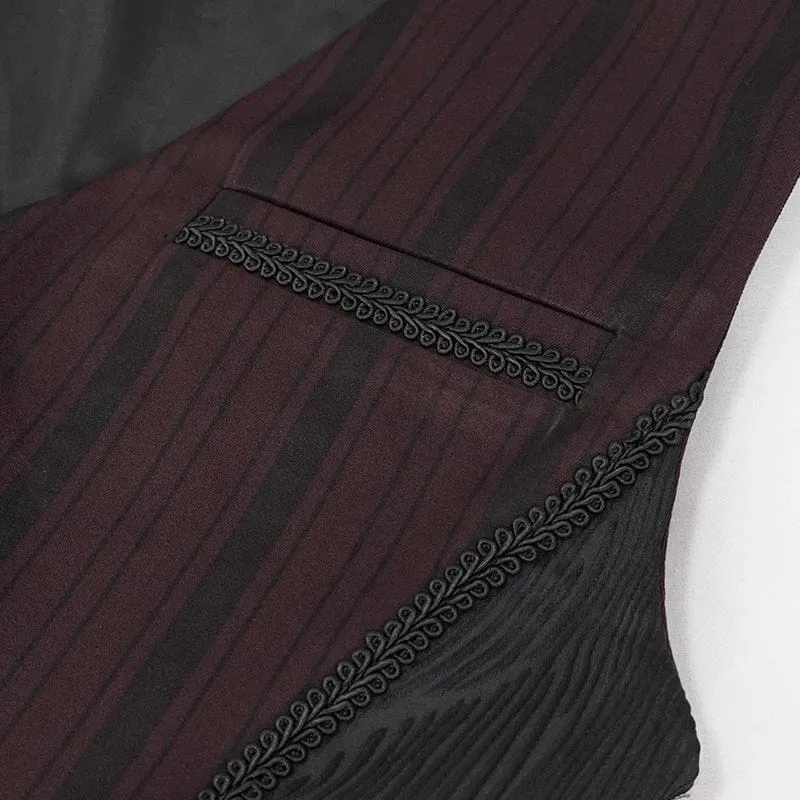Men's Gothic Stripes Waistcoat Red with Detachable Swallow Tail