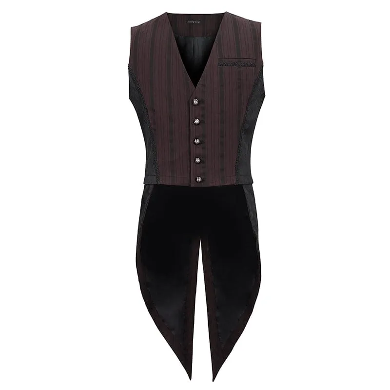 Men's Gothic Stripes Waistcoat Red with Detachable Swallow Tail