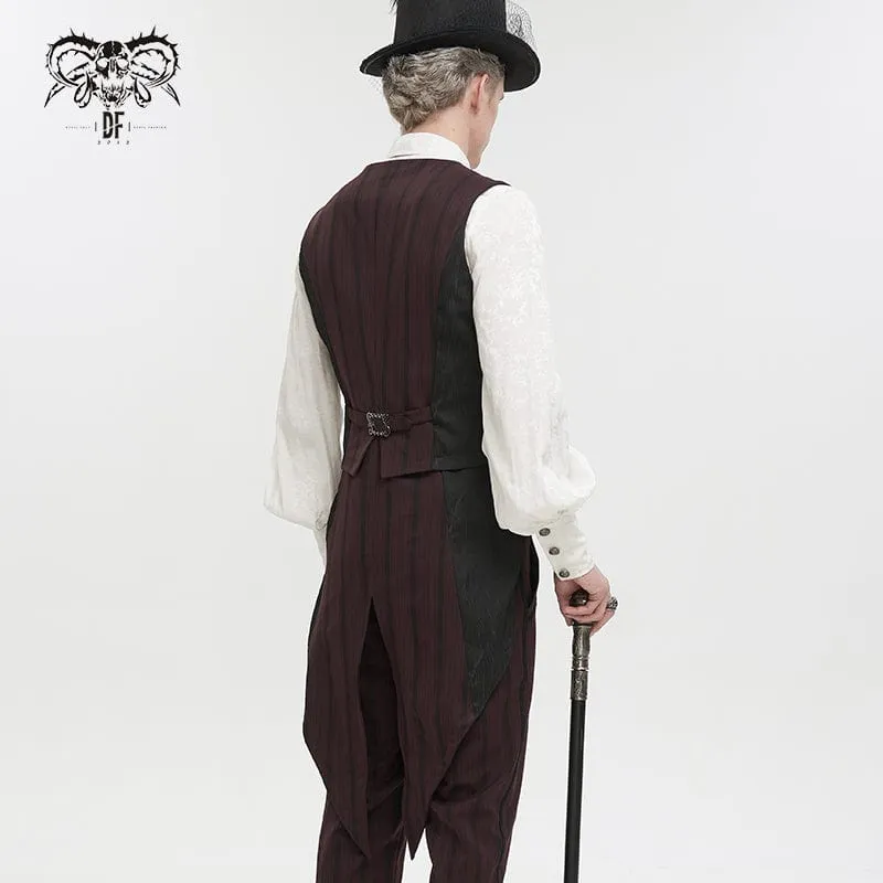 Men's Gothic Stripes Waistcoat Red with Detachable Swallow Tail
