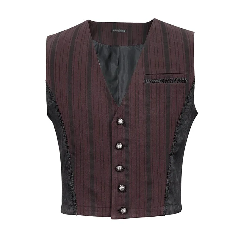 Men's Gothic Stripes Waistcoat Red with Detachable Swallow Tail