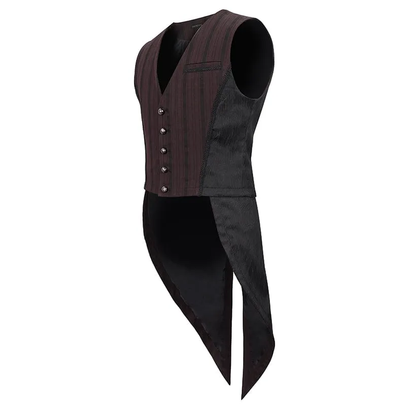 Men's Gothic Stripes Waistcoat Red with Detachable Swallow Tail