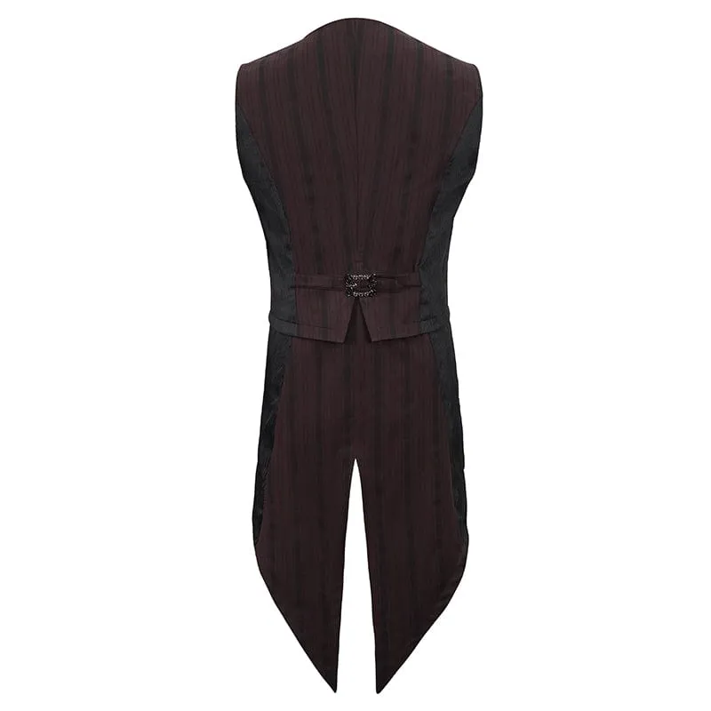 Men's Gothic Stripes Waistcoat Red with Detachable Swallow Tail