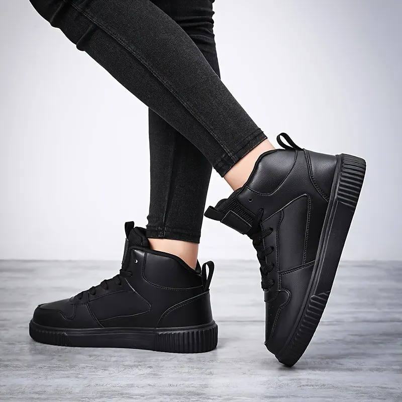Men's Solid High Top Skate Shoes, Non Slip Comfy Lace Up Casual Shoes For Outdoor Walking Traveling, All Seasons