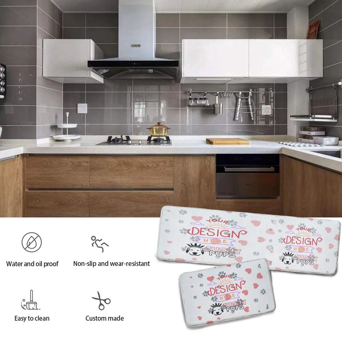 Non-slip two-piece M kitchen mat | Flannel - YOUR DESIGN HERE