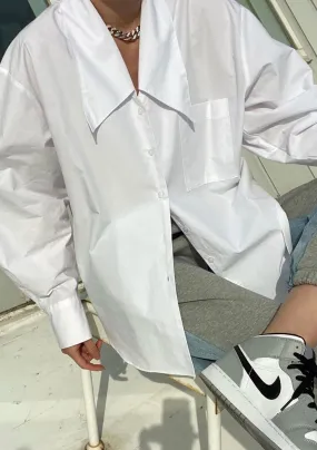 Oversized Low Collar Shirt in White