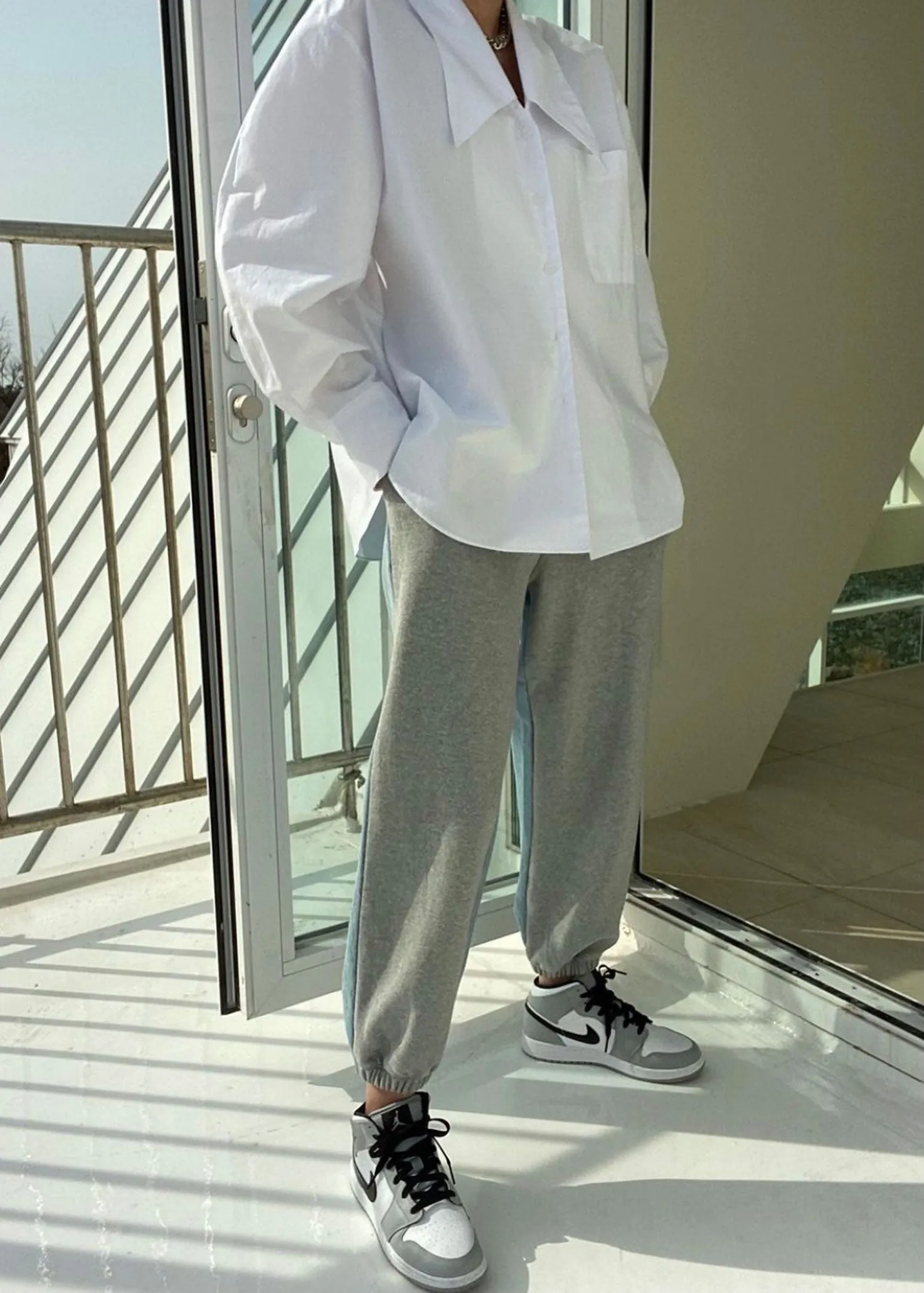 Oversized Low Collar Shirt in White
