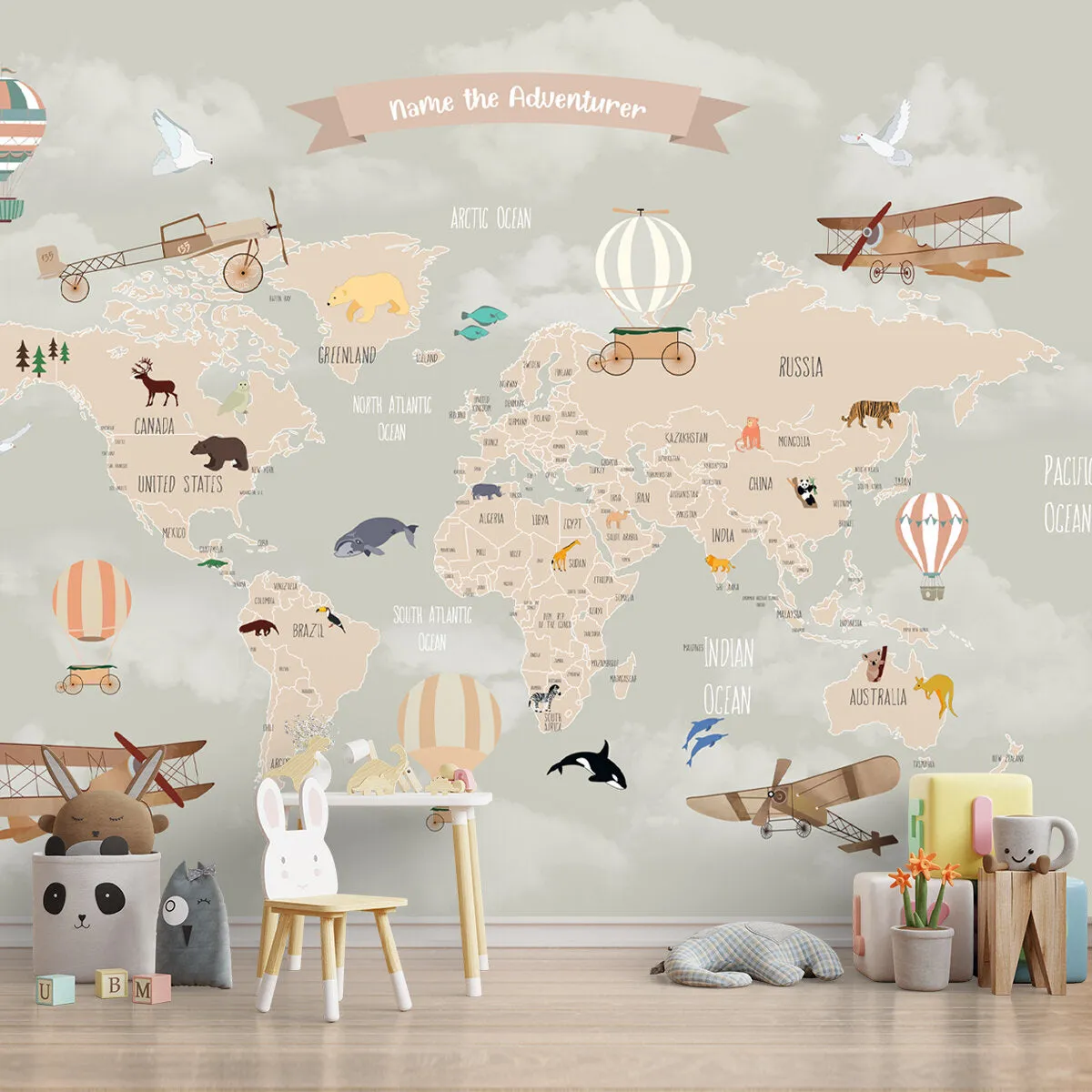 Pastel Kids Bedroom Wall Size Wallpaper of World Map