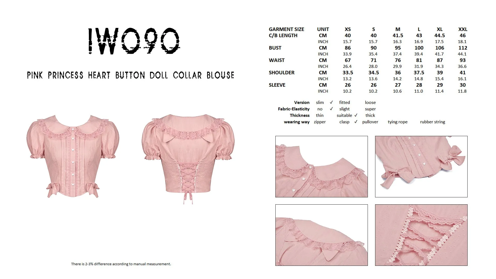 Pink princess heart button doll collar blouse IW090
