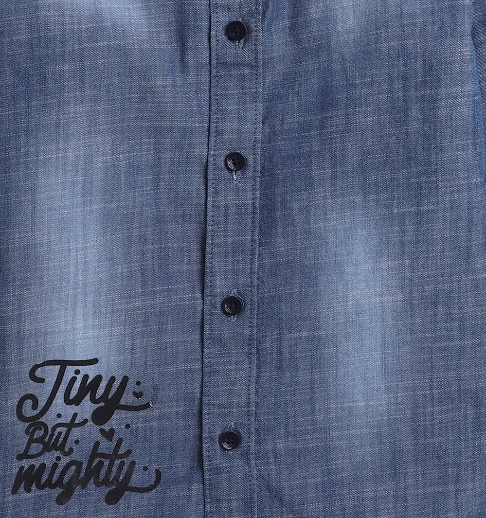 Polka Tots Denim bow tie shirt - Blue