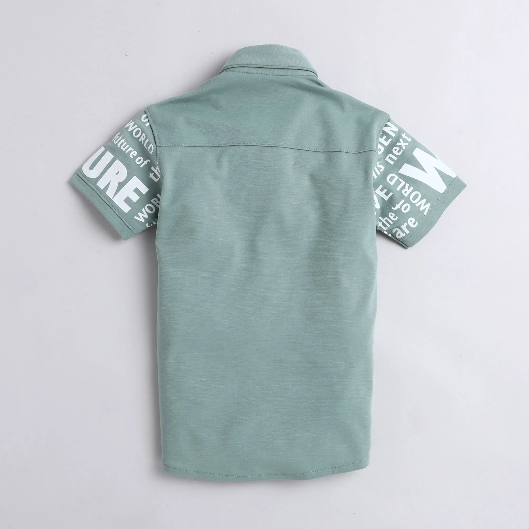 Polka Tots Half Sleeves Text Printed Shirt - Green