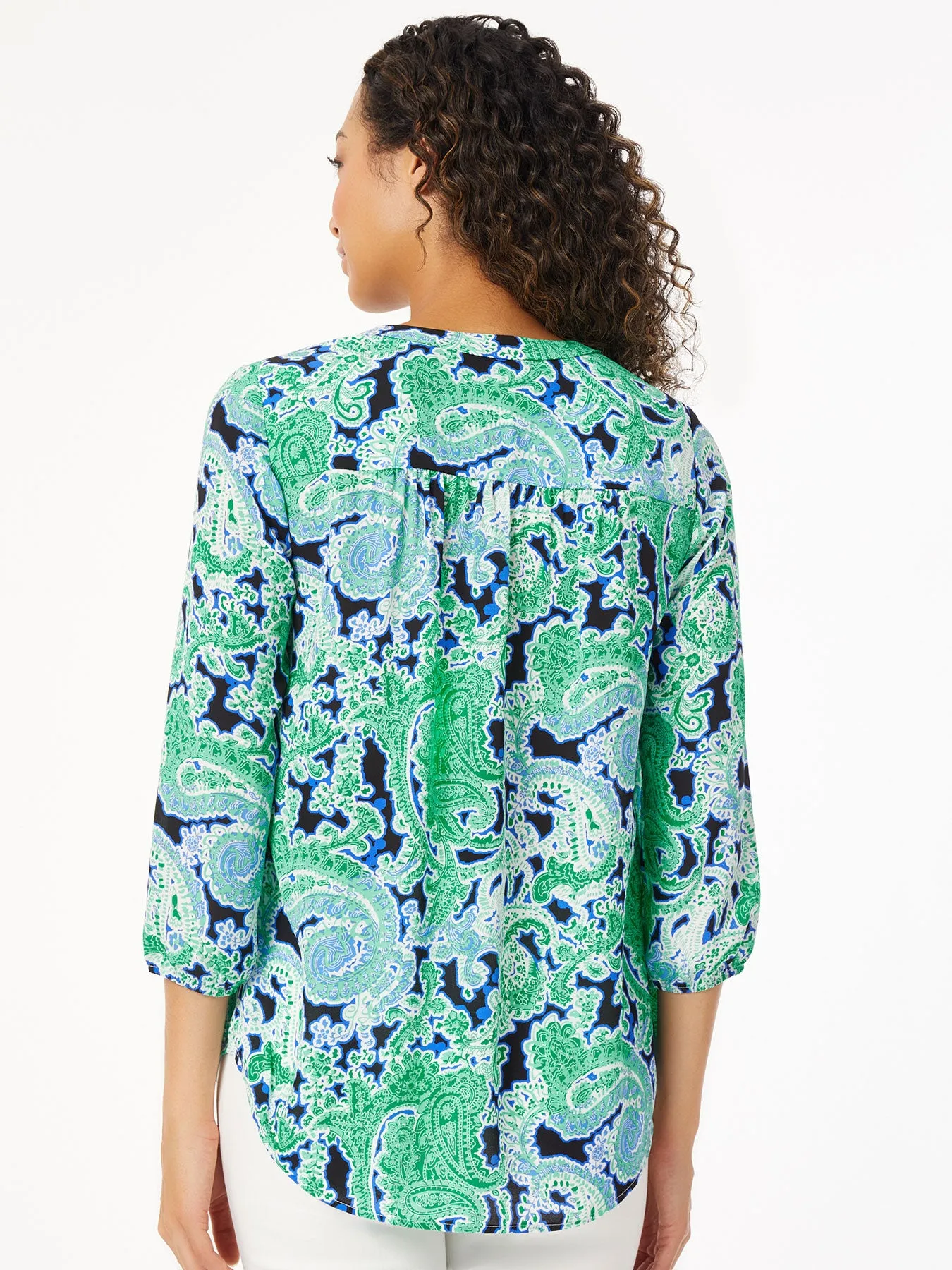 Printed V Neck Pleated Kelly Blouse
