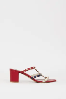 Red & Leather Multi Leather Caged Rockstud Sandal