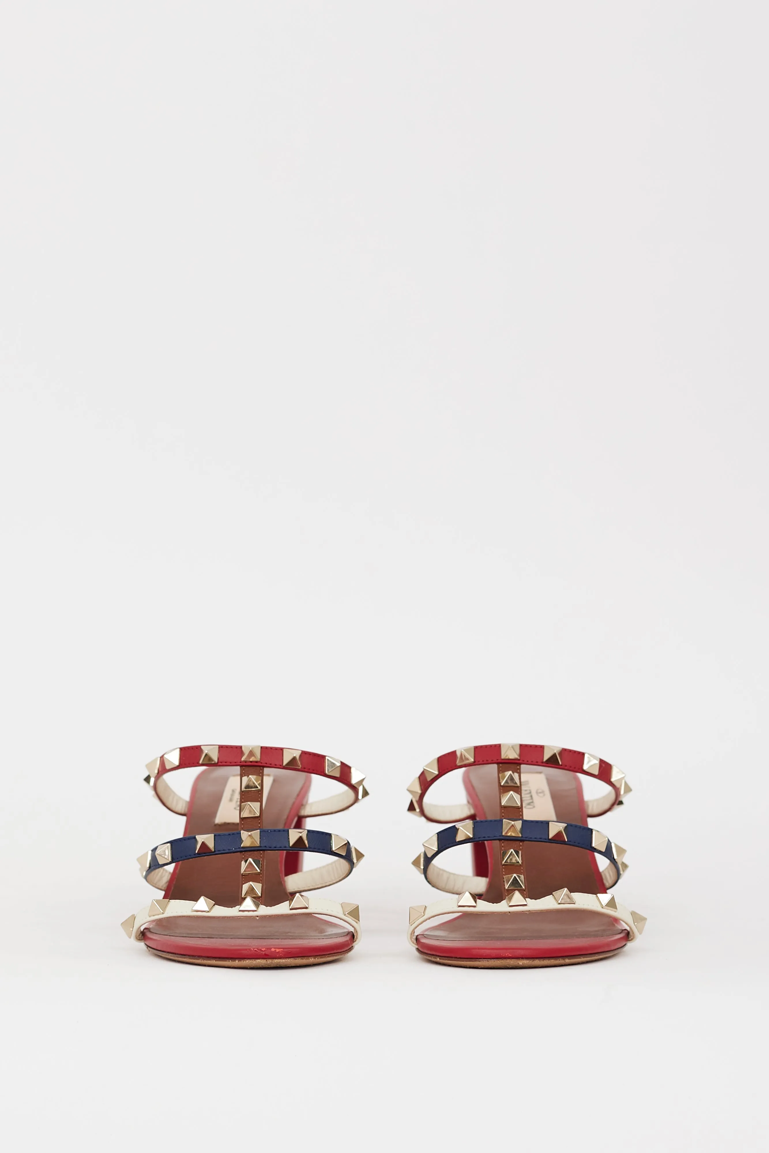 Red & Leather Multi Leather Caged Rockstud Sandal