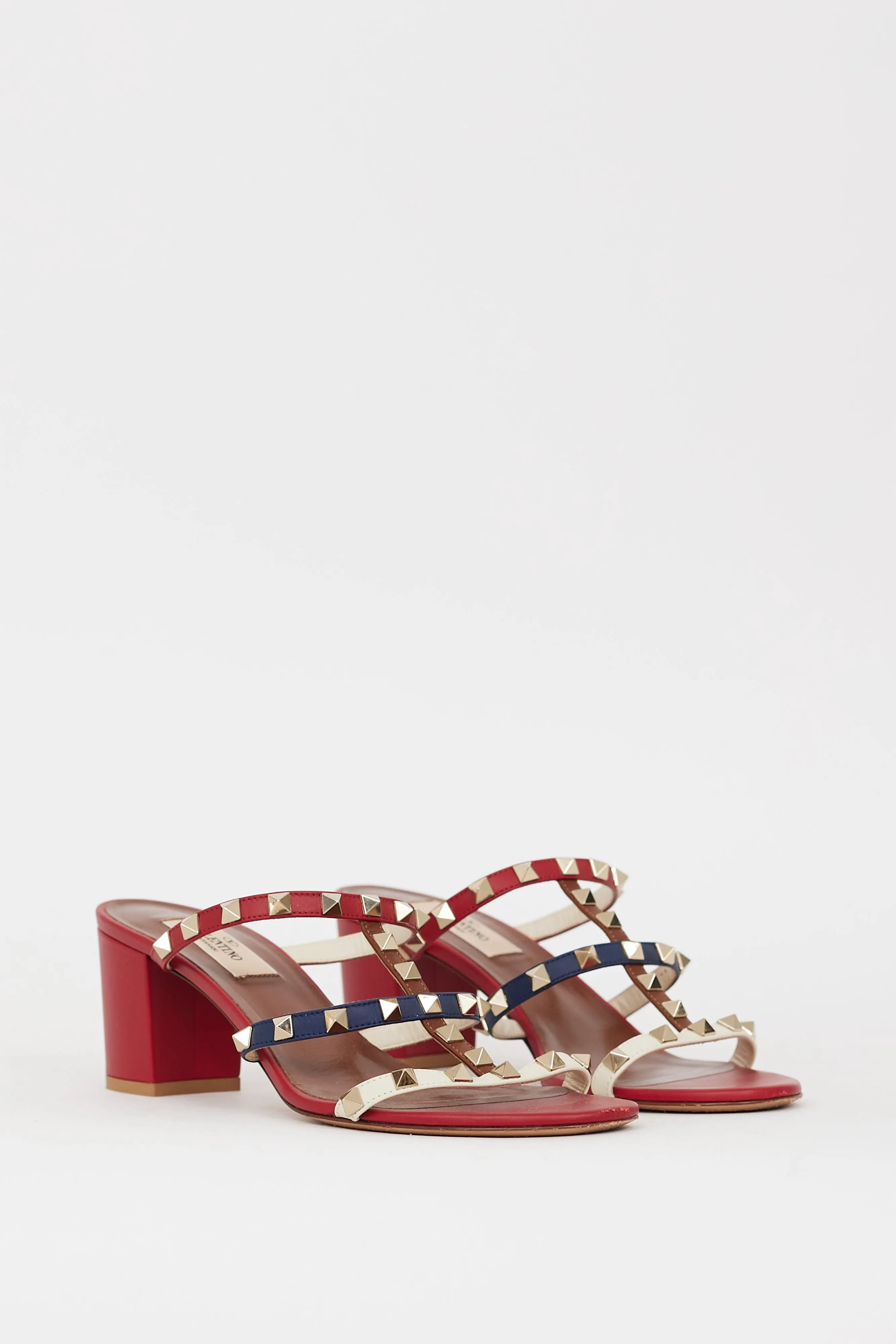 Red & Leather Multi Leather Caged Rockstud Sandal