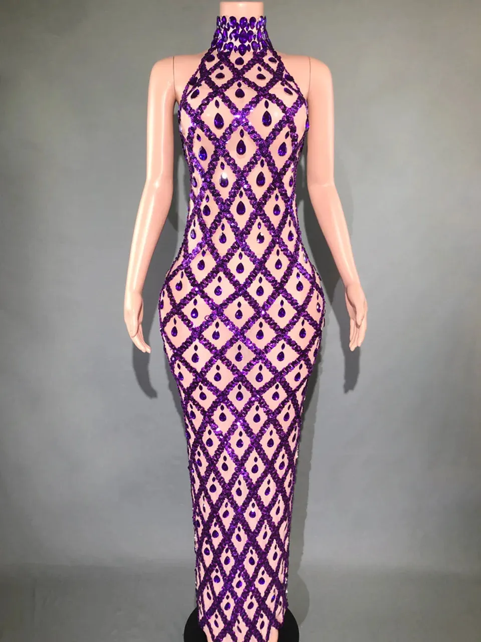 Rhinestones Elegant Sleeveless Mesh Dress