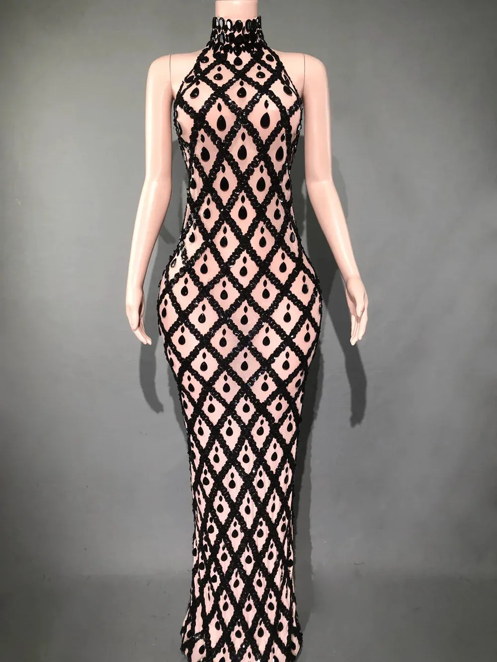 Rhinestones Elegant Sleeveless Mesh Dress