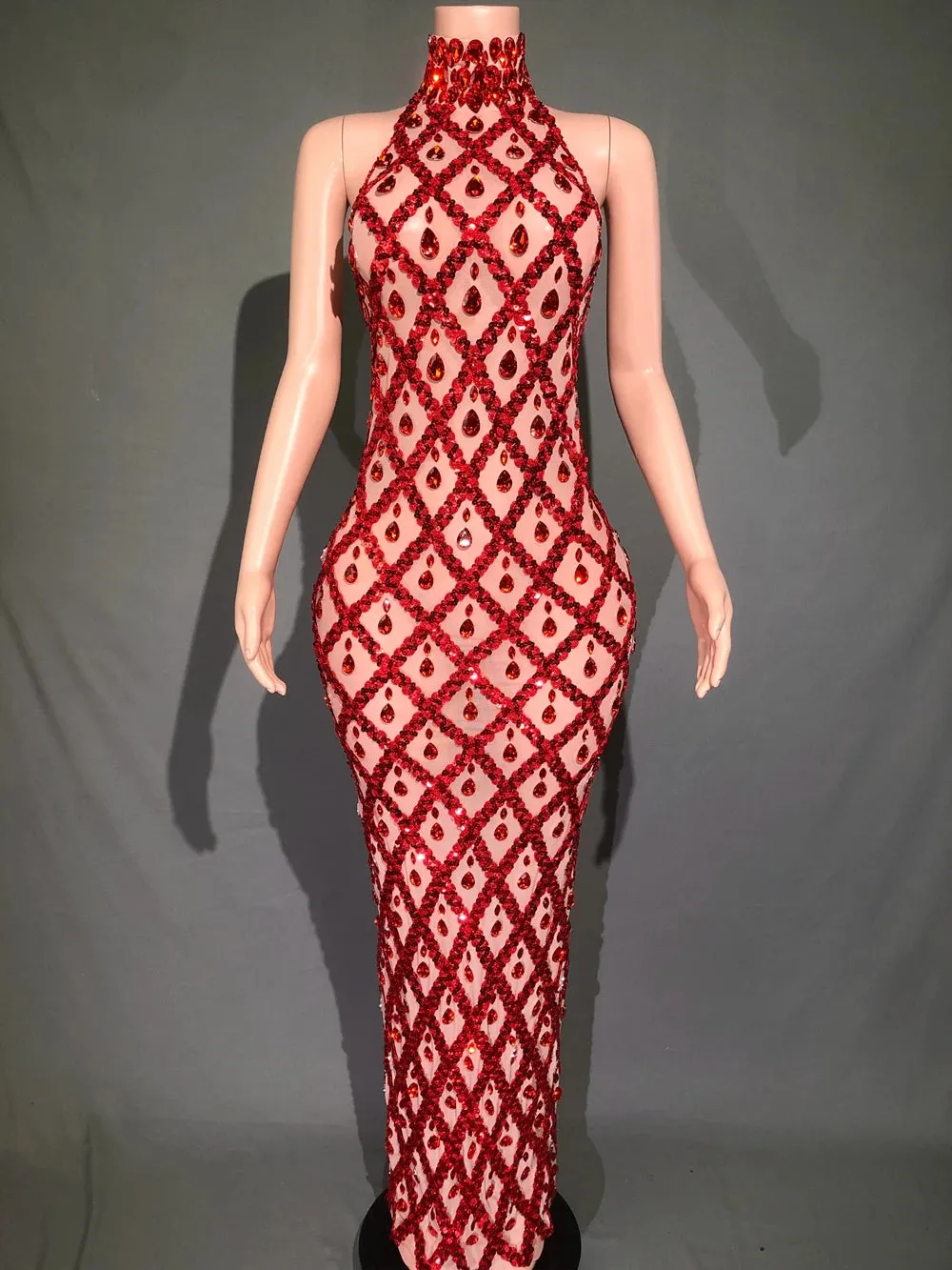 Rhinestones Elegant Sleeveless Mesh Dress