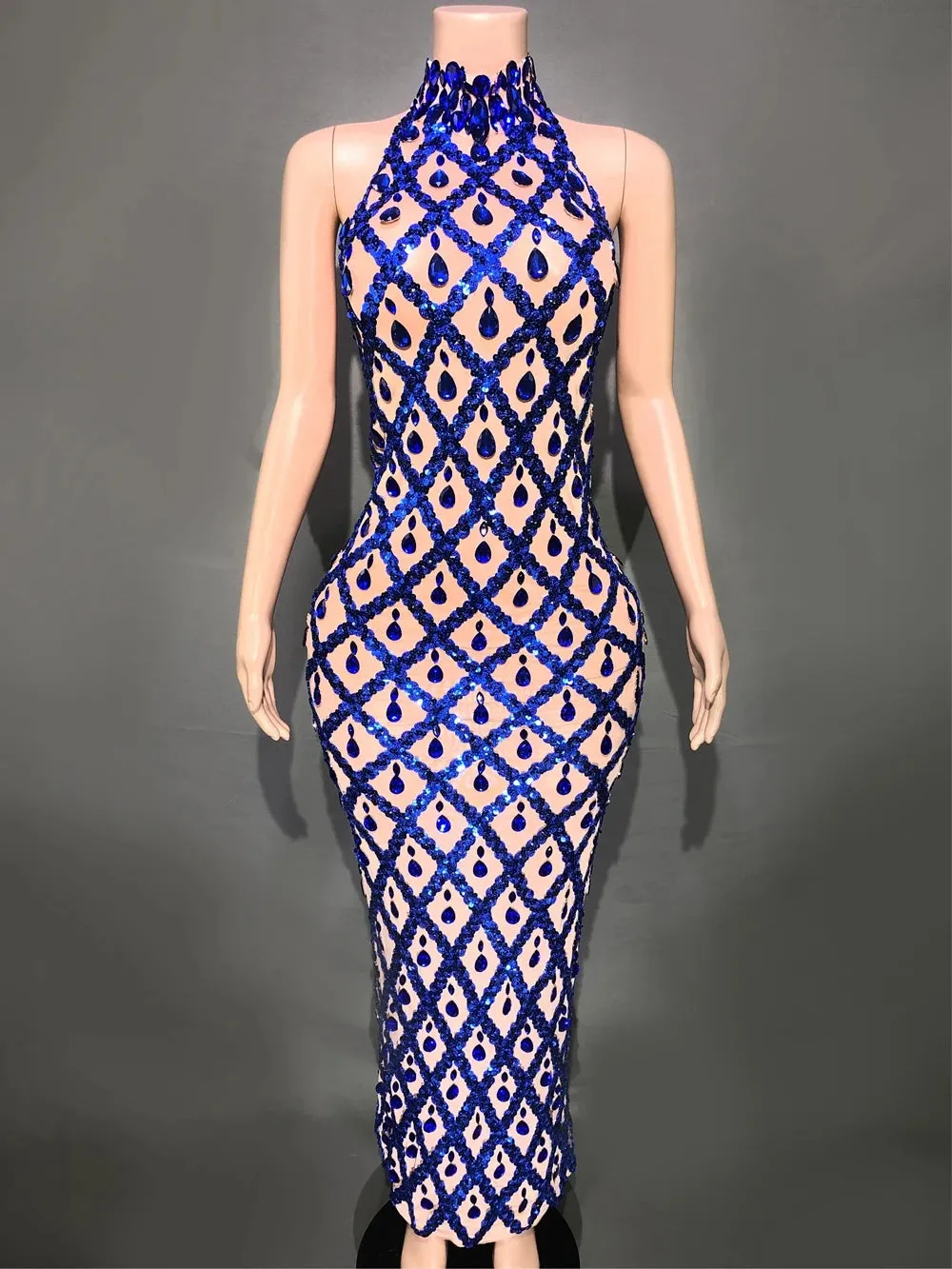 Rhinestones Elegant Sleeveless Mesh Dress