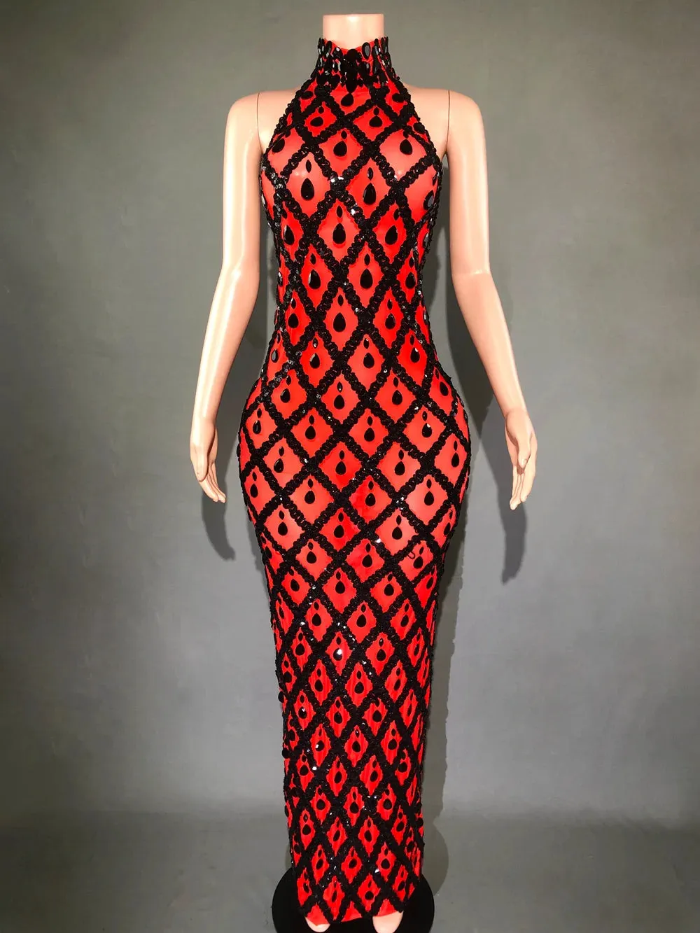 Rhinestones Elegant Sleeveless Mesh Dress
