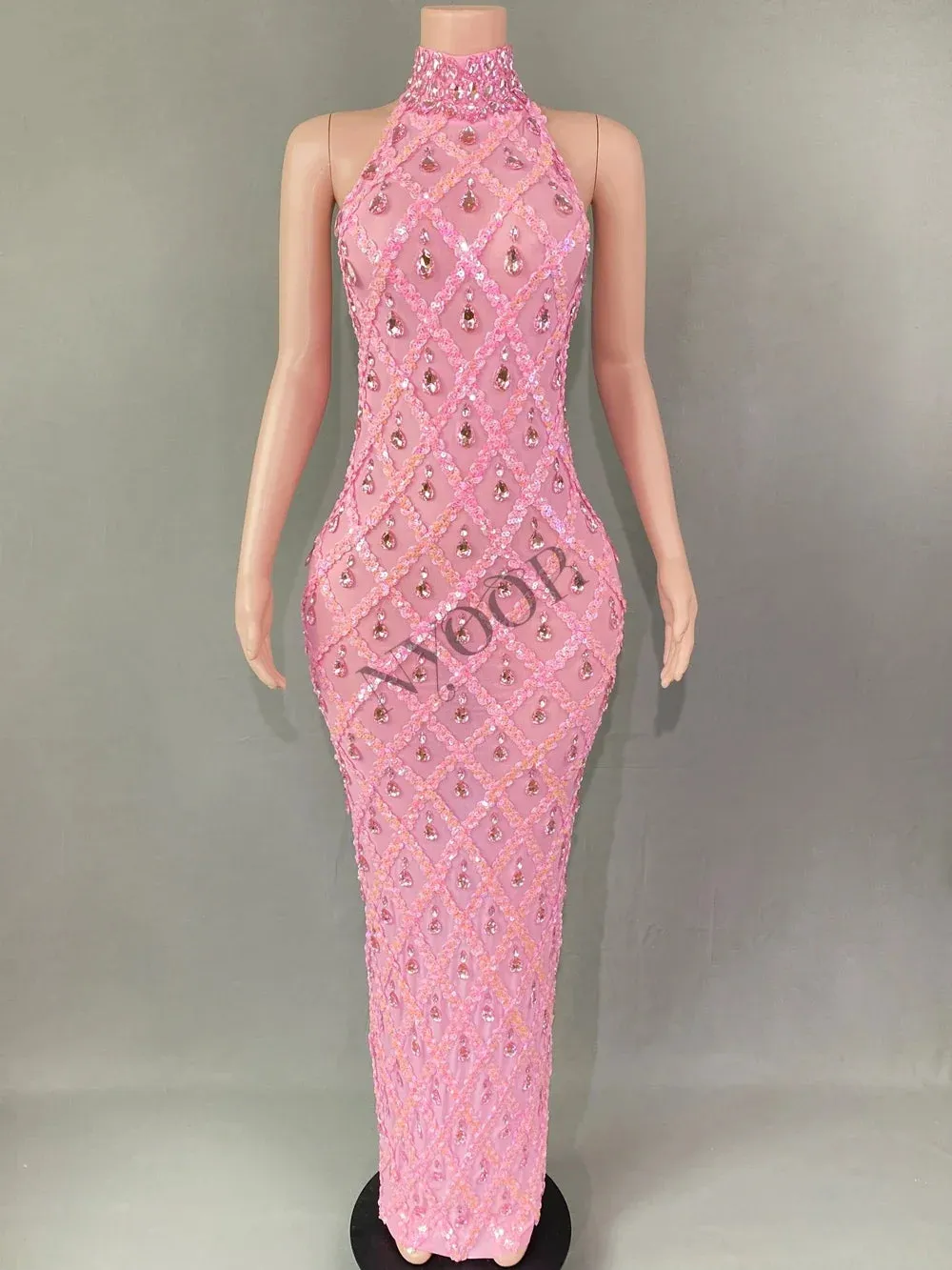 Rhinestones Elegant Sleeveless Mesh Dress