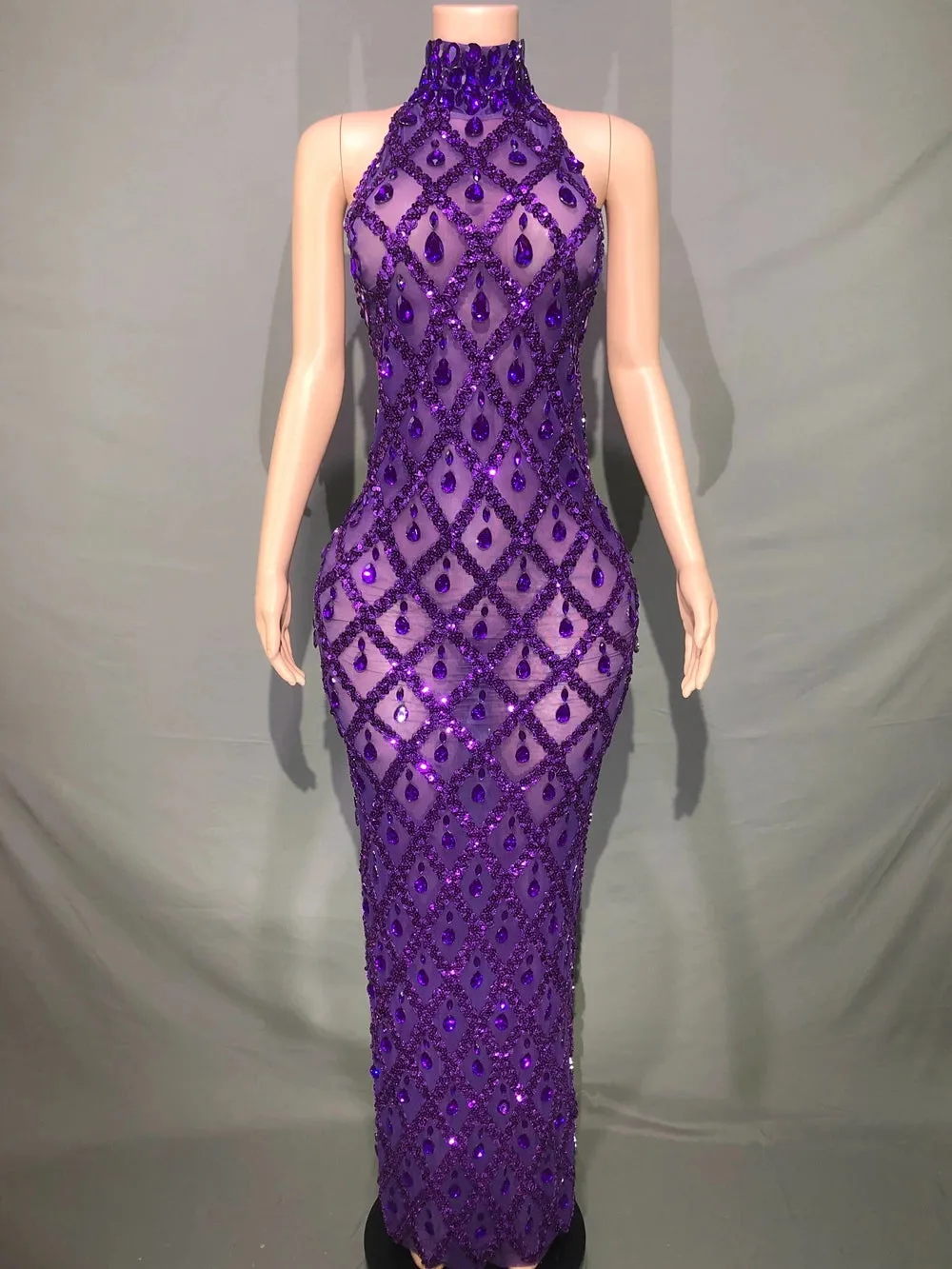 Rhinestones Elegant Sleeveless Mesh Dress