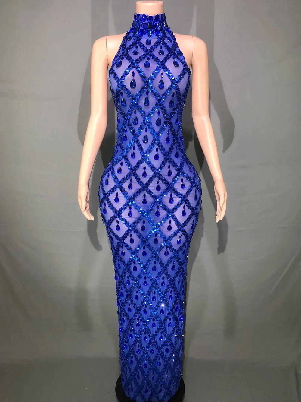 Rhinestones Elegant Sleeveless Mesh Dress