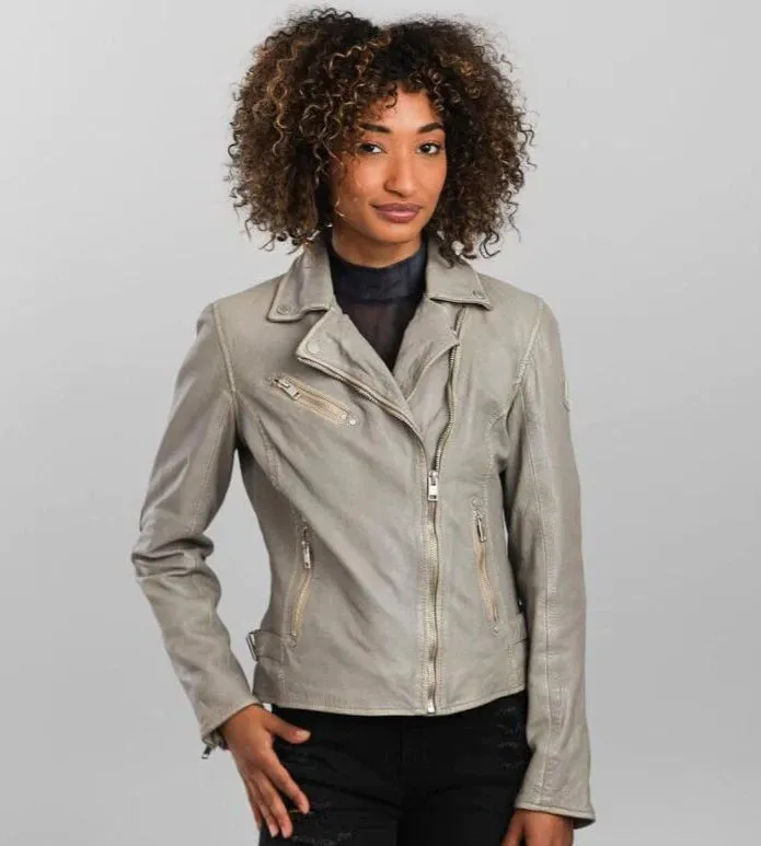 Sofia Leather Jacket - Silver Grey