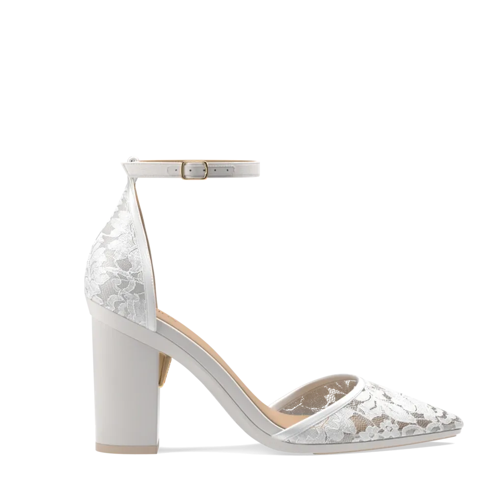 The D'Orsay - White Satin Lace   Block Heel Kit 4 White