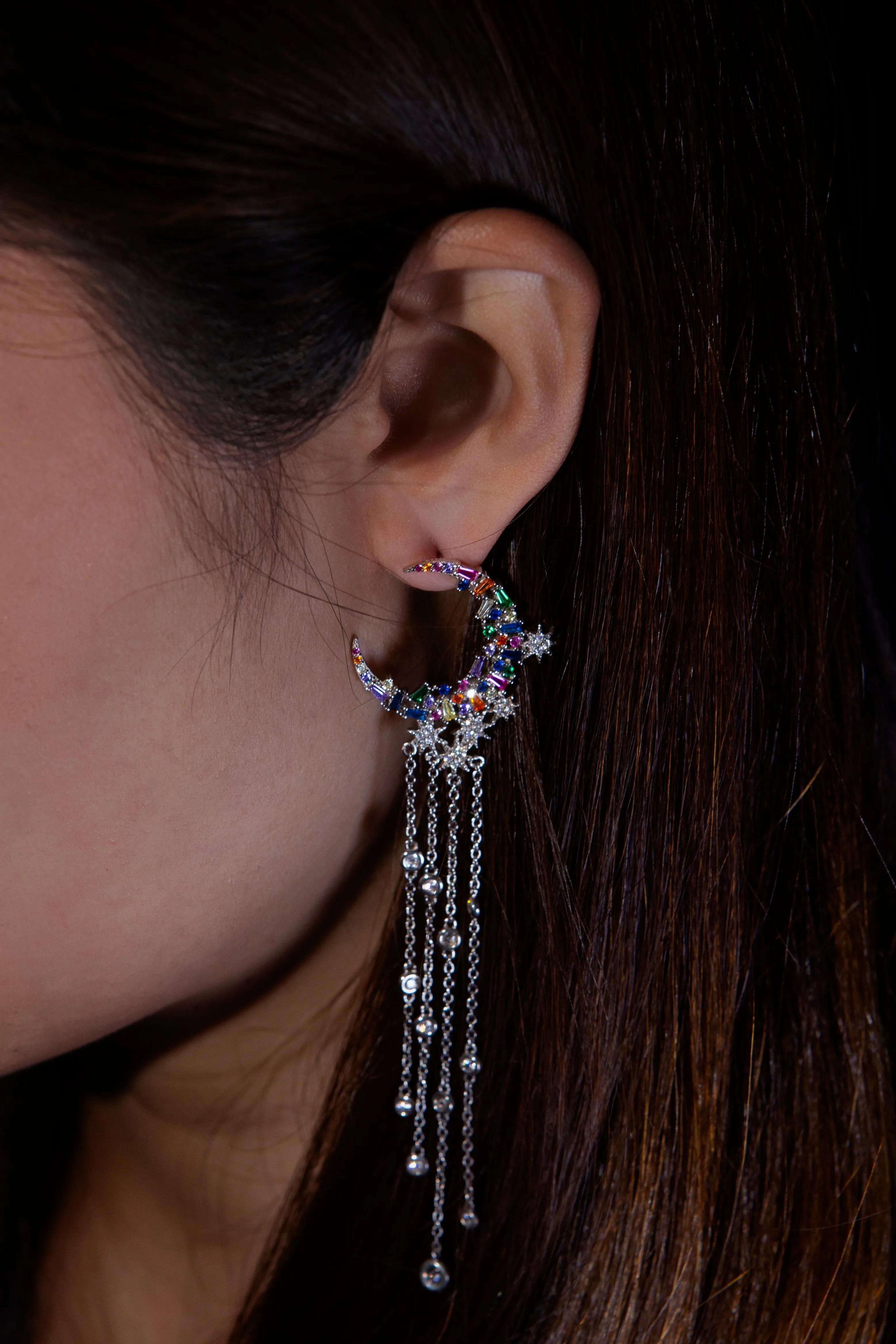 THIALH - Rainbow - White Moon Earrings
