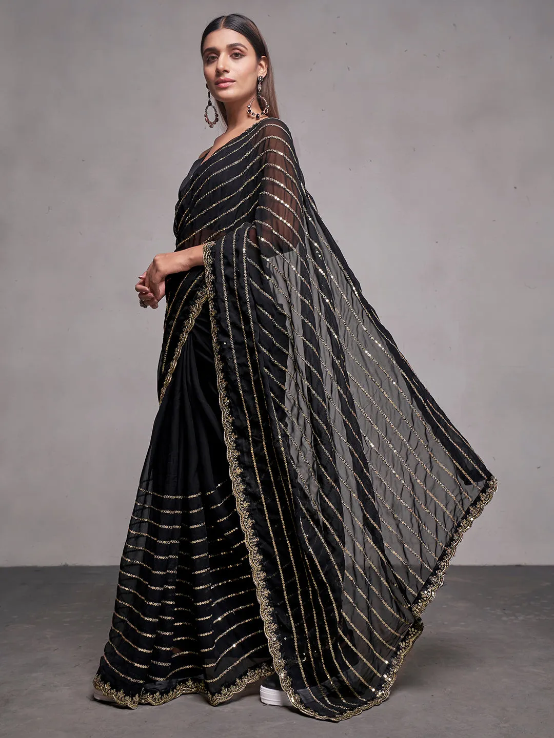 Women Party Wear Mirror Worked Saree with Designer Un Stitched Blouse