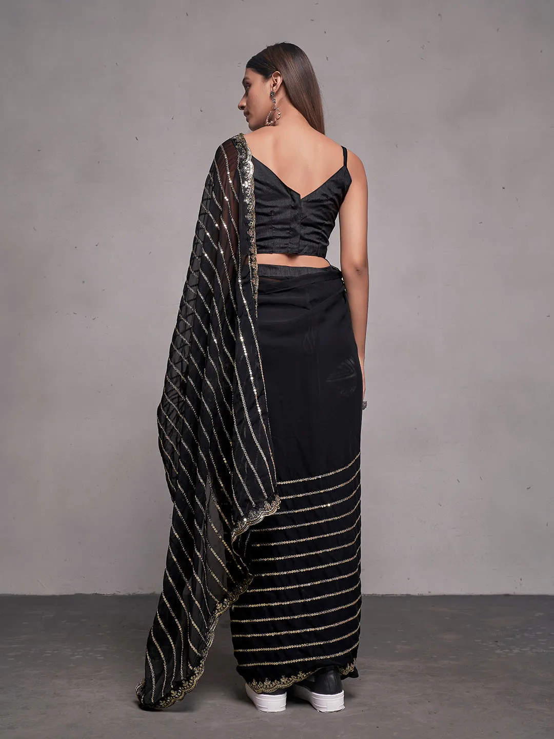 Women Party Wear Mirror Worked Saree with Designer Un Stitched Blouse
