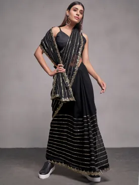 Women Party Wear Mirror Worked Saree with Designer Un Stitched Blouse